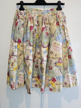 Vintage 1970s Pleated Circle Skirt Cocktail Print Size S